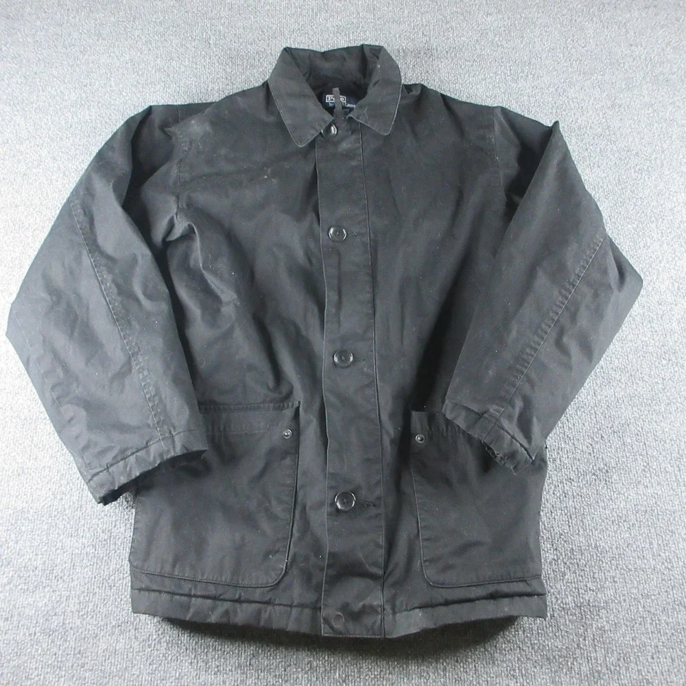 Polo Ralph Lauren Jacket Mens M Black Canvas Button Front Tin Oil Chore Coat‎